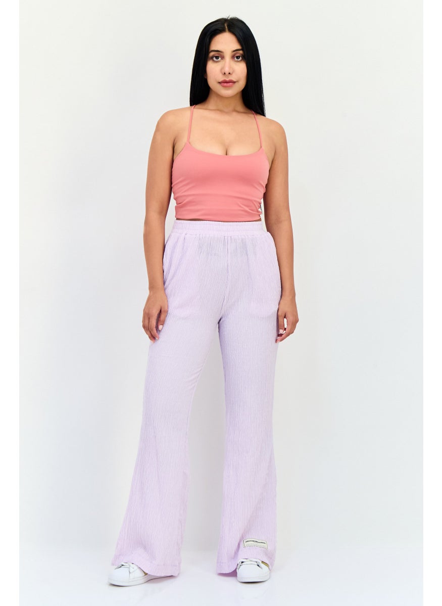 Women Regular Fit Textured Crinkle Flared Pants, Lavender
