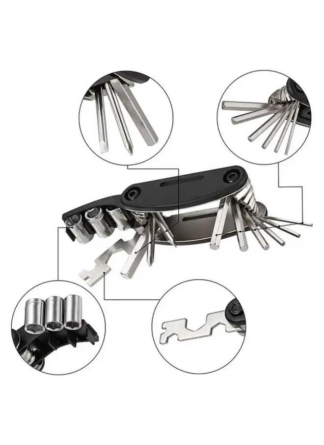 16 In 1 Multi-Functional Bicycle Repair Kit Set With Saddle Bag