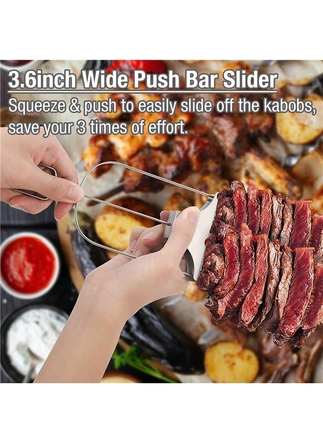 Skewers for Kabobs Set of 2, 3-Prongs Metal Kabob Skewer Stainless Steel Flat Sticks with Slider for Grilling Meat, Veggies, Sausages