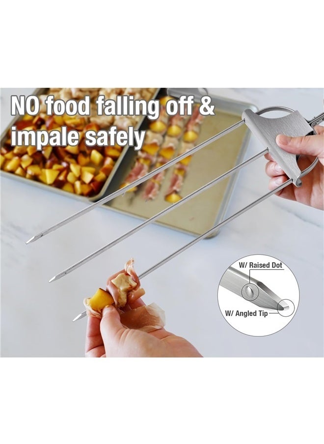 Skewers for Kabobs Set of 2, 3-Prongs Metal Kabob Skewer Stainless Steel Flat Sticks with Slider for Grilling Meat, Veggies, Sausages
