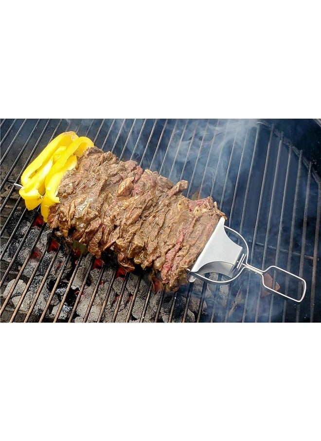 Skewers for Kabobs Set of 2, 3-Prongs Metal Kabob Skewer Stainless Steel Flat Sticks with Slider for Grilling Meat, Veggies, Sausages