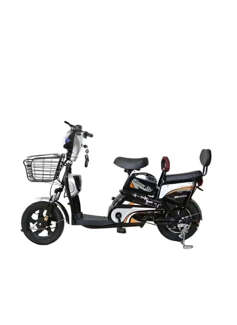 Black Electric Bike with Grocery Basket 14 Tyres, Strong Battery, Everyday Use