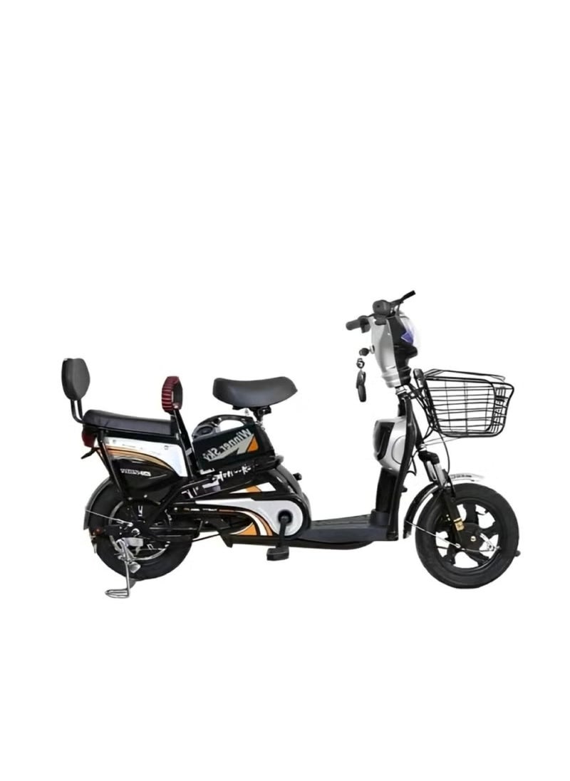 Black Electric Bike with Grocery Basket 14 Tyres, Strong Battery, Everyday Use