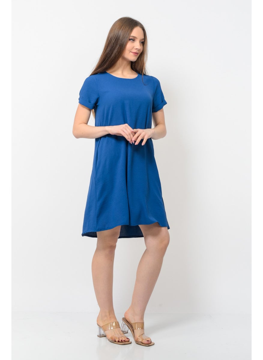 Women Aerobin Fabric Summer Dress Navy Blue Color