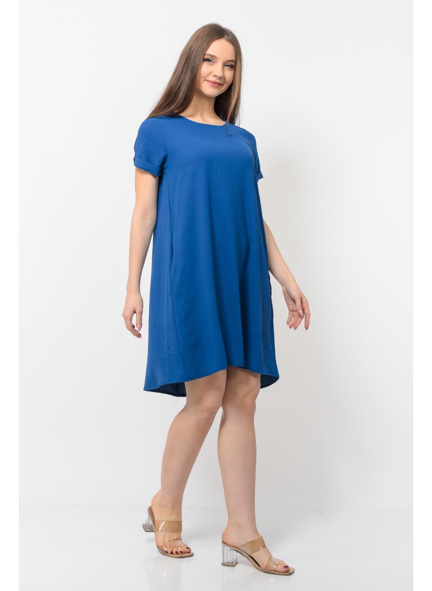 Women Aerobin Fabric Summer Dress Navy Blue Color