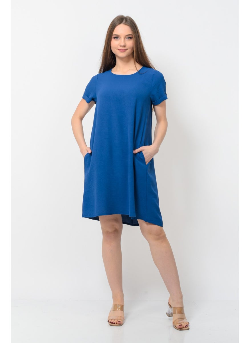 Women Aerobin Fabric Summer Dress Navy Blue Color