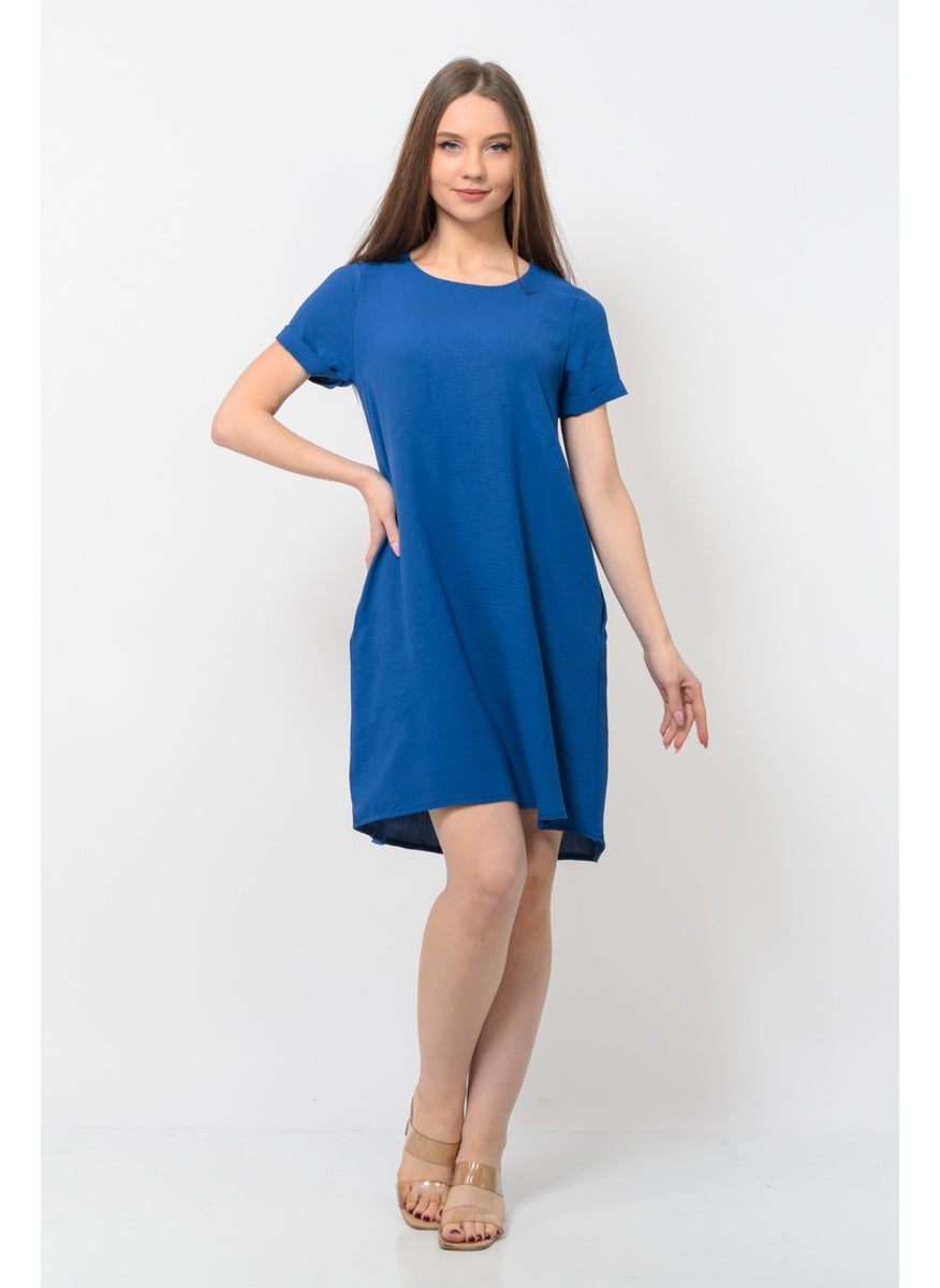 Women Aerobin Fabric Summer Dress Navy Blue Color