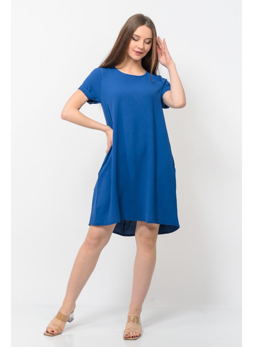 Women Aerobin Fabric Summer Dress Navy Blue Color