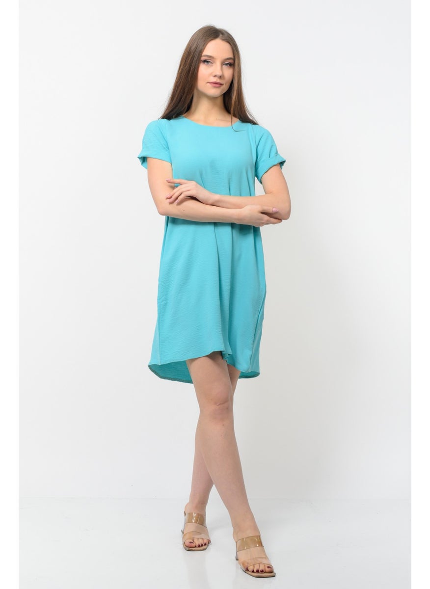 Women Aerobin Fabric Summer Dress Turquoise Color