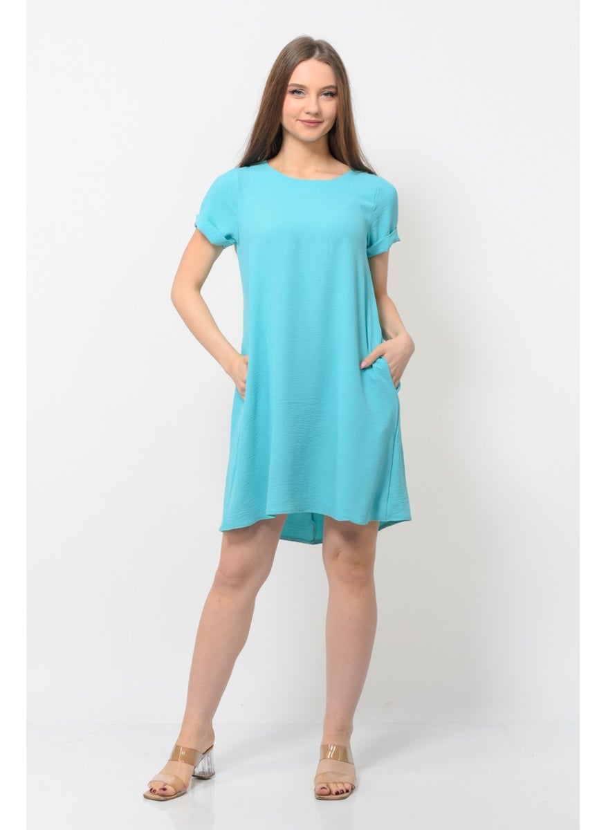 Women Aerobin Fabric Summer Dress Turquoise Color