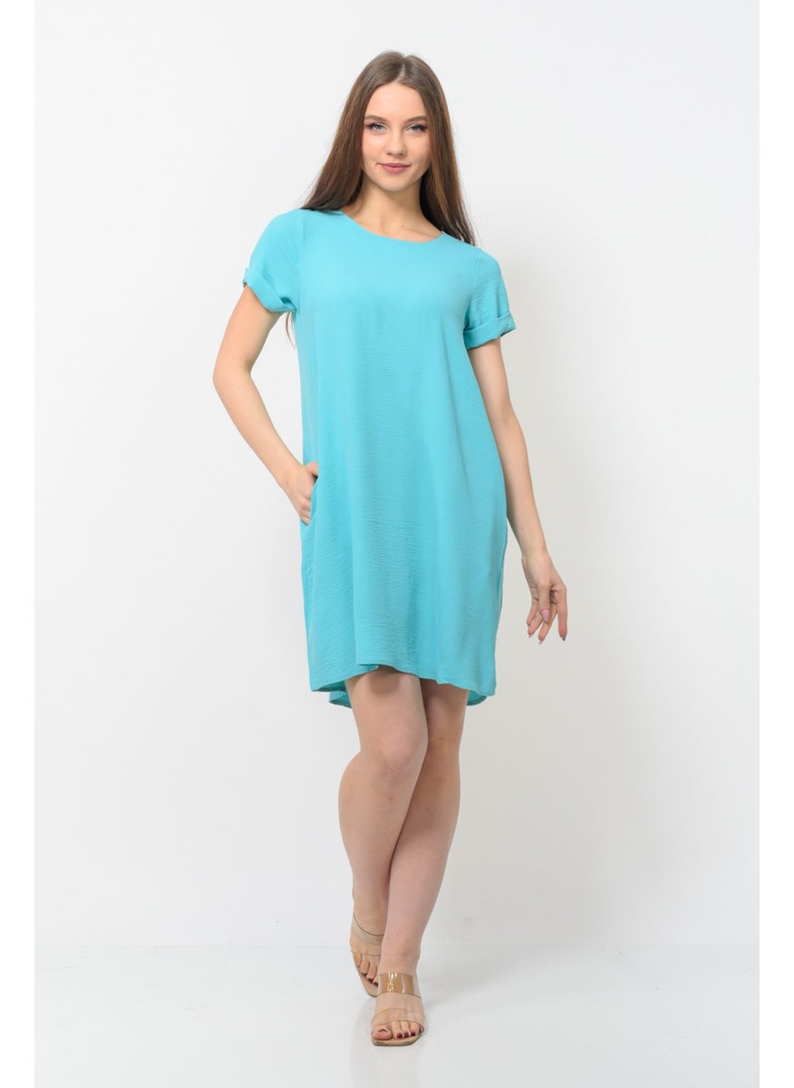 Women Aerobin Fabric Summer Dress Turquoise Color
