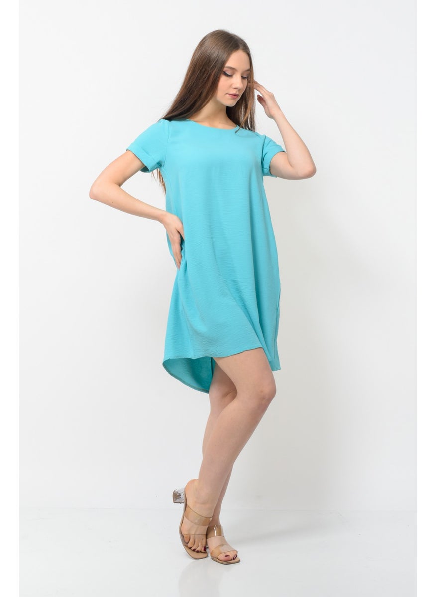 Women Aerobin Fabric Summer Dress Turquoise Color