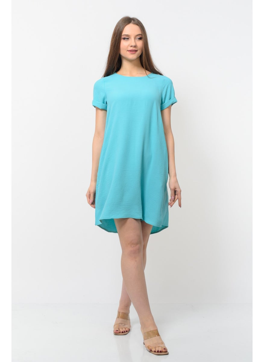 Women Aerobin Fabric Summer Dress Turquoise Color
