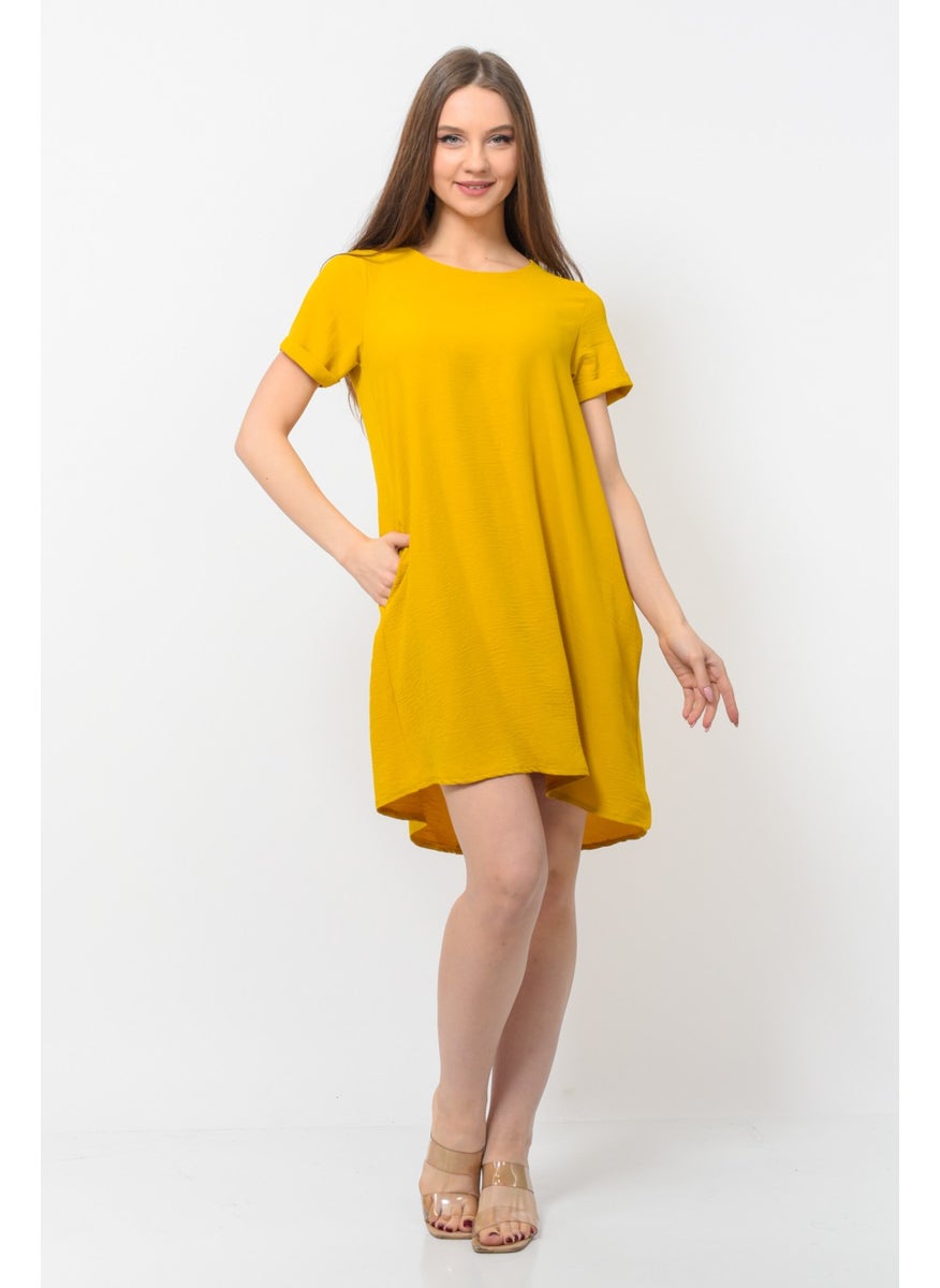 Women Aerobin Fabric Summer Dress Yellow Color