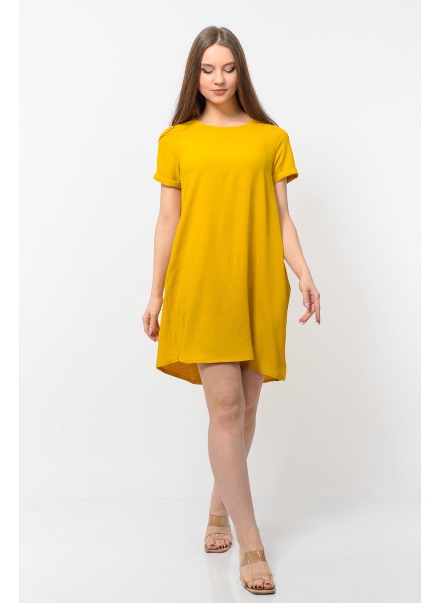 Women Aerobin Fabric Summer Dress Yellow Color