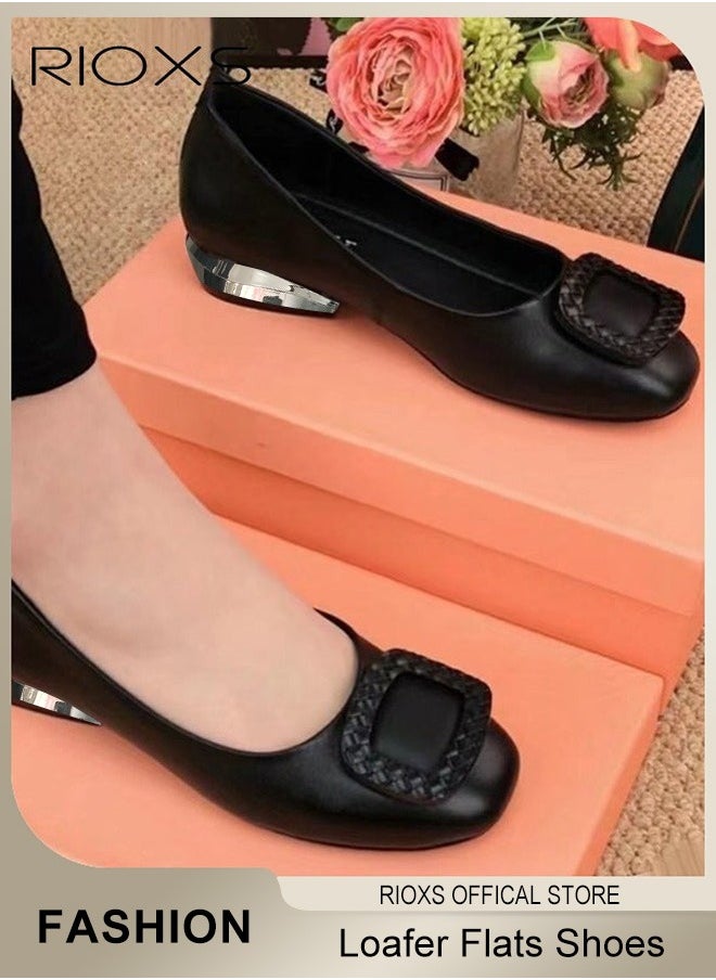 Womens Loafers, Patent Leather Flats Shoes With Shoes Supportive, Comfort Square Toe Ballets Flats, Slip-Ons Uniform Formal Shoes, Dress Shoes With Low Block Heel, Casual Loafer Shoes For Wedding Driving Dating Work Business, Classical Walking Flats
