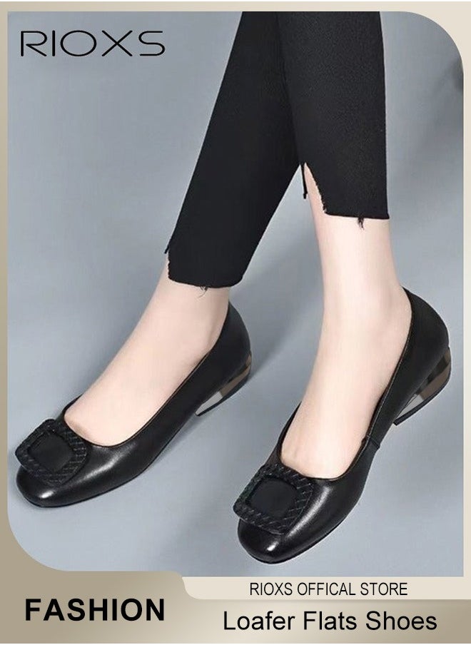 Womens Loafers, Patent Leather Flats Shoes With Shoes Supportive, Comfort Square Toe Ballets Flats, Slip-Ons Uniform Formal Shoes, Dress Shoes With Low Block Heel, Casual Loafer Shoes For Wedding Driving Dating Work Business, Classical Walking Flats