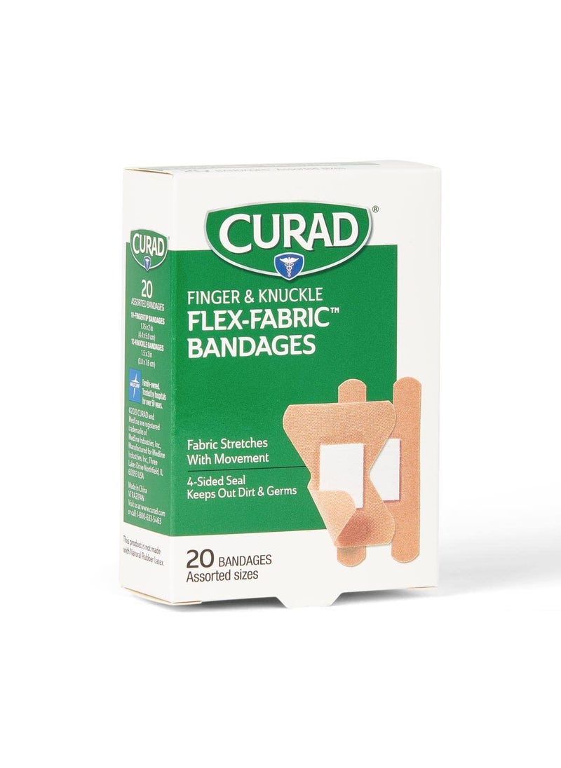 CURAD Flex-Fabric Finger and Knuckle Bandages, Assorted Sizes, Box of 20