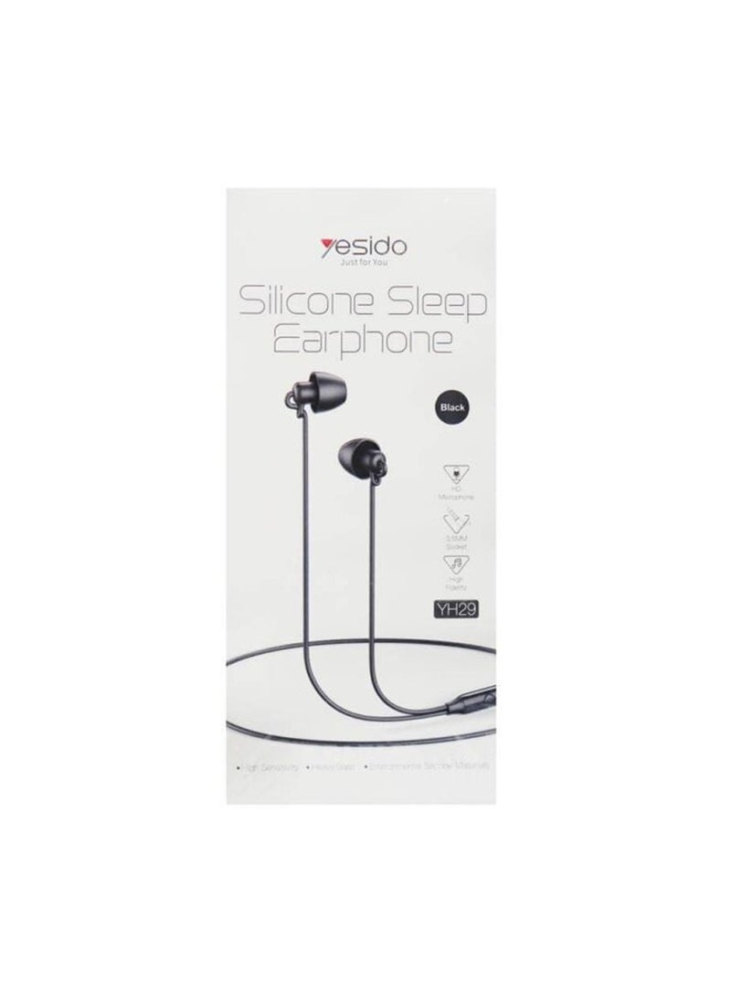 Yesido YH29 Silicone Sleep Earphone Wired 3.5mm Jack HD Microphone Earphone - Black