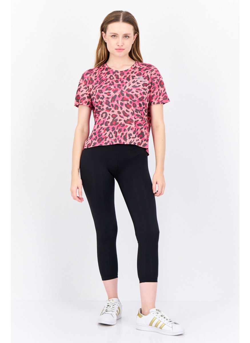 Women Sportswear Fit Short Sleeves Training Top, Pink Combo