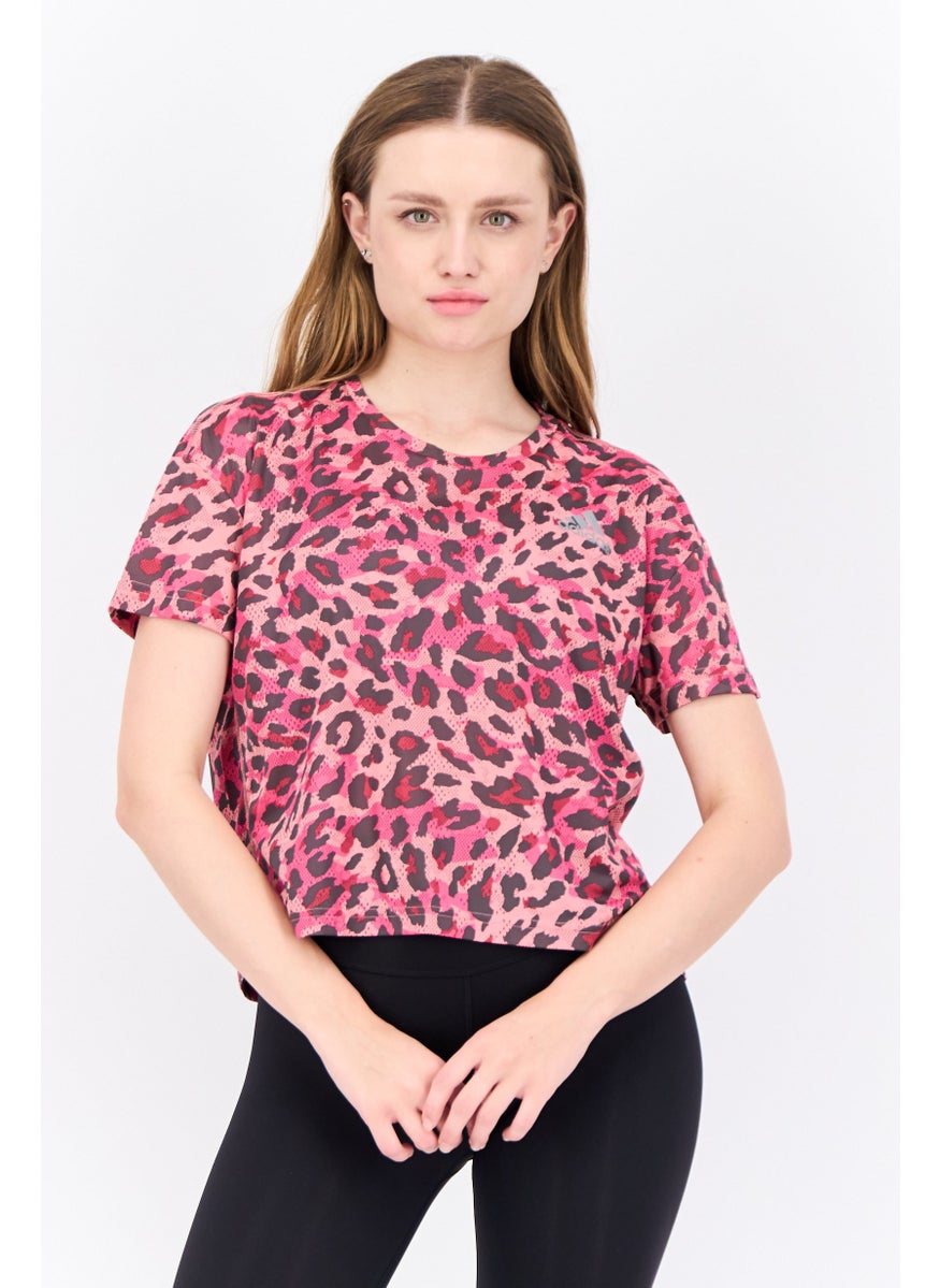 Women Sportswear Fit Short Sleeves Training Top, Pink Combo