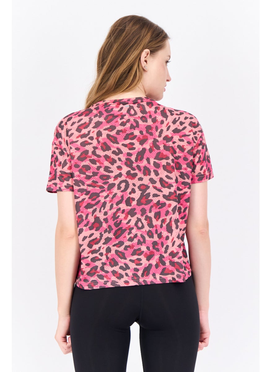 Women Sportswear Fit Short Sleeves Training Top, Pink Combo