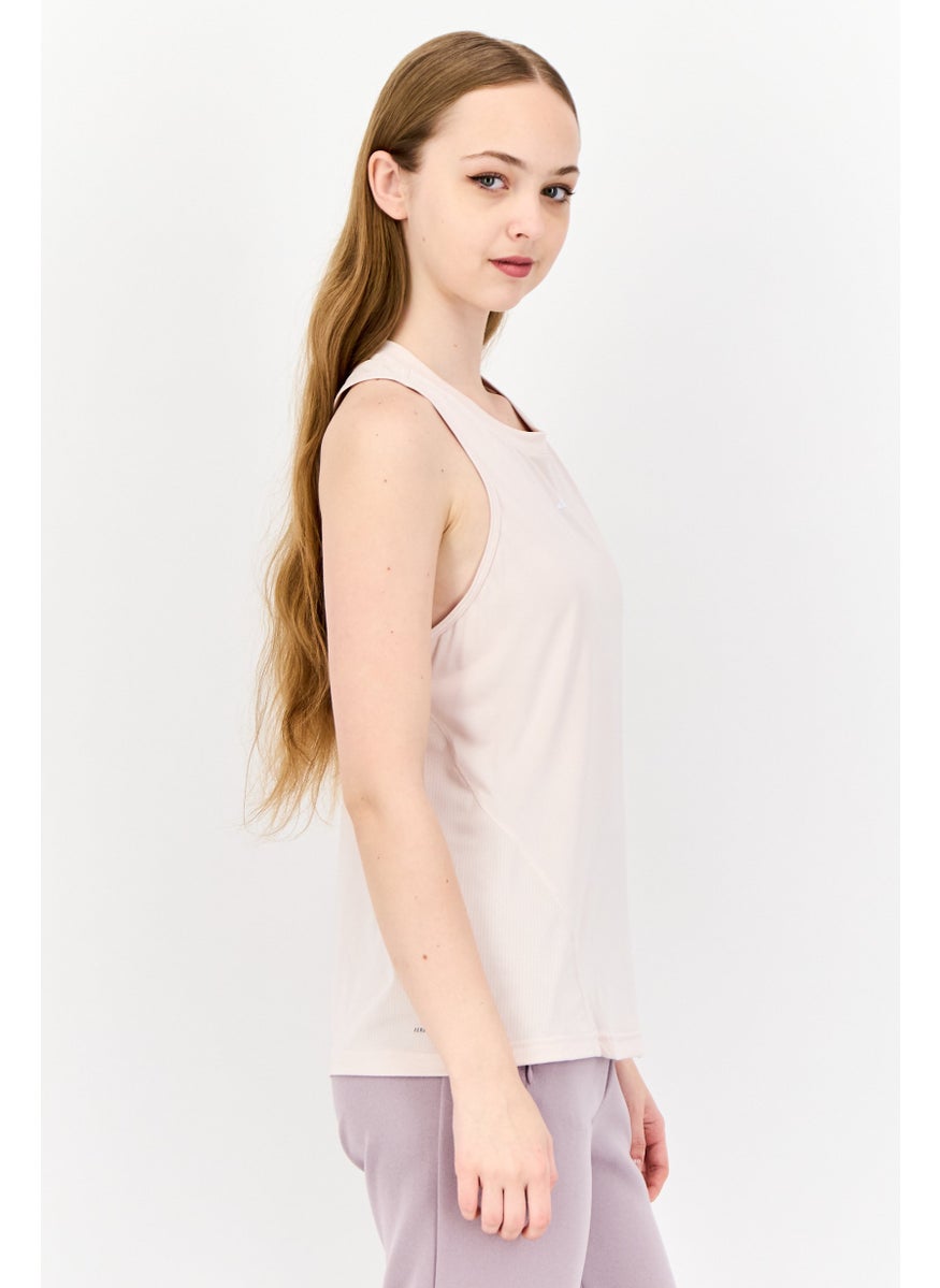 Women Sportswear Fit Brand Logo Sleeveless Training Tank Top, Light Peach
