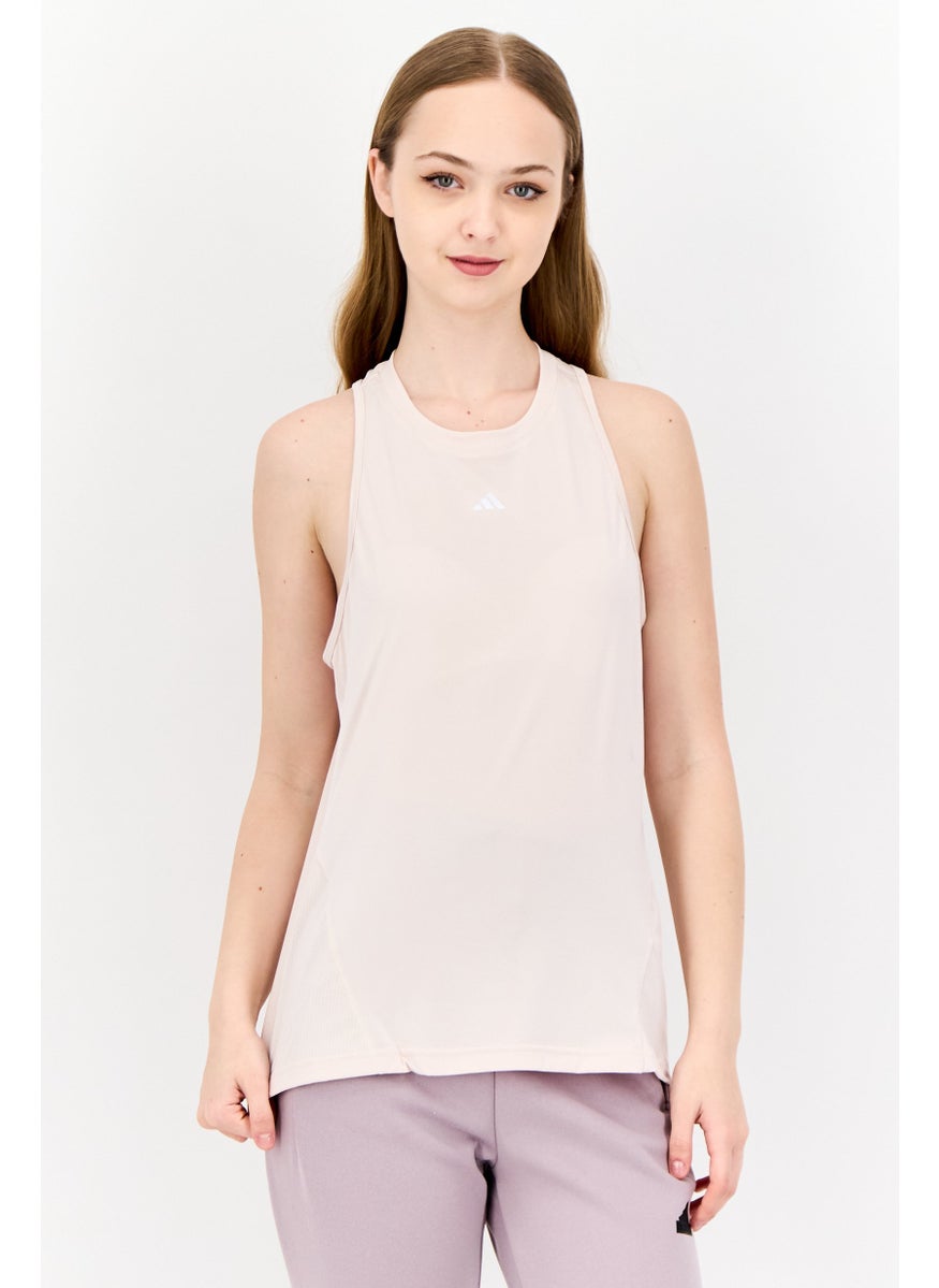 Women Sportswear Fit Brand Logo Sleeveless Training Tank Top, Light Peach