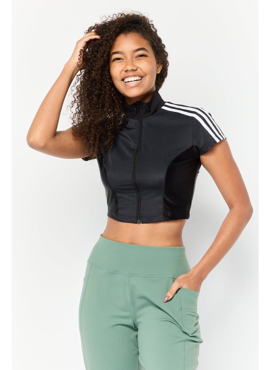 Women Sportswear Fit Short Sleeve Outdoor Top, Black/White