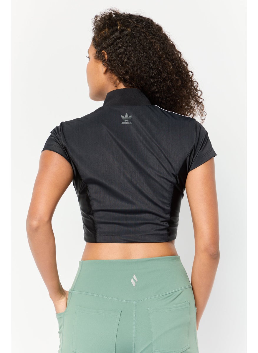 Women Sportswear Fit Short Sleeve Outdoor Top, Black/White