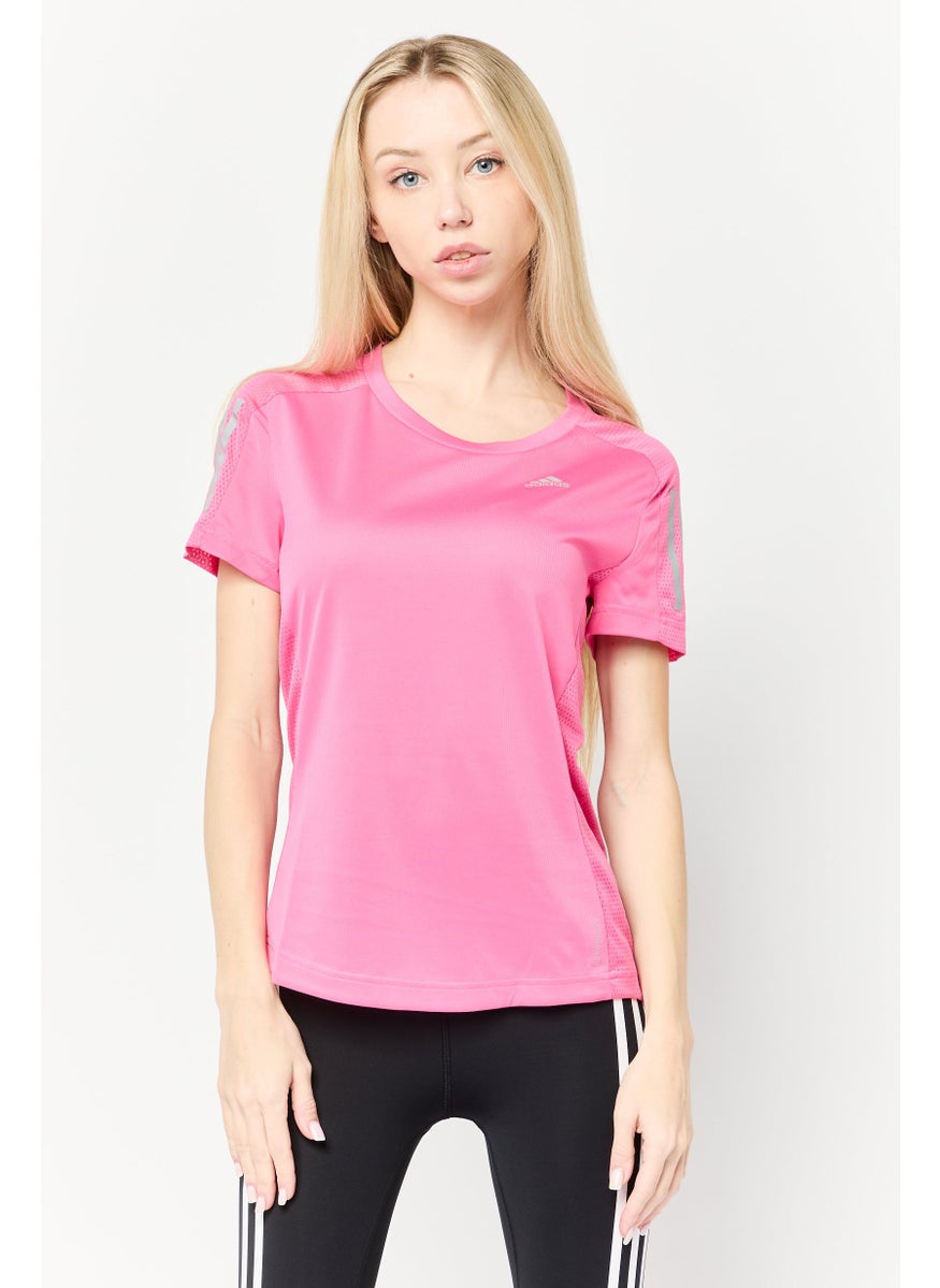 Women Sportswear Fit Short Sleeve Running T-shirt, Dark Pink