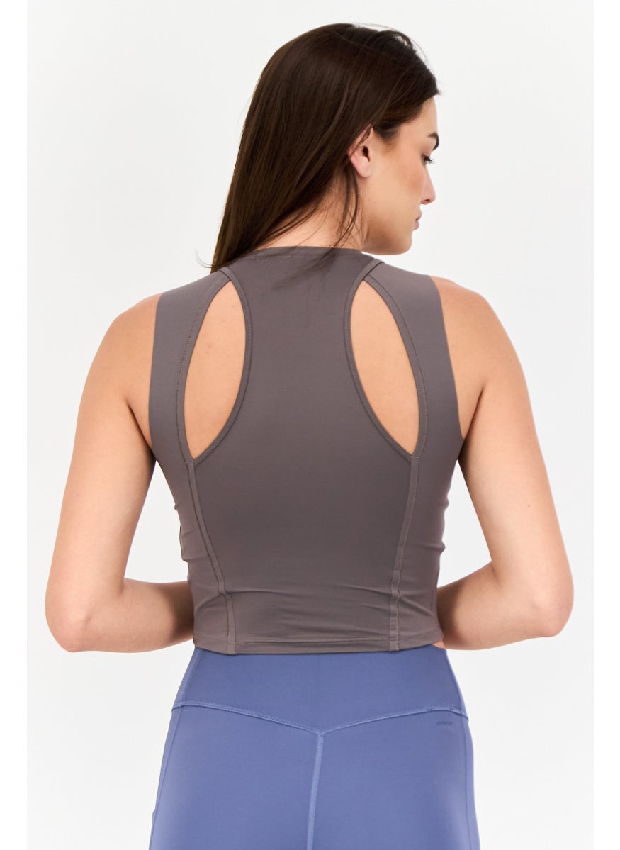 Women Tight Fit Sleeveless Hiit Training Crop Tank Top, Dark Grey