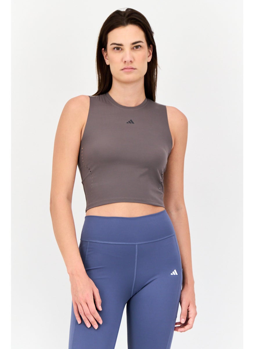 Women Tight Fit Sleeveless Hiit Training Crop Tank Top, Dark Grey