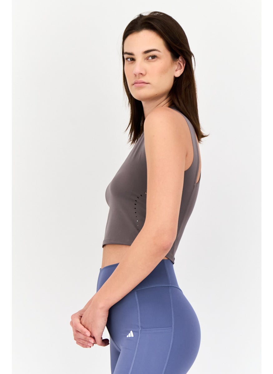 Women Tight Fit Sleeveless Hiit Training Crop Tank Top, Dark Grey