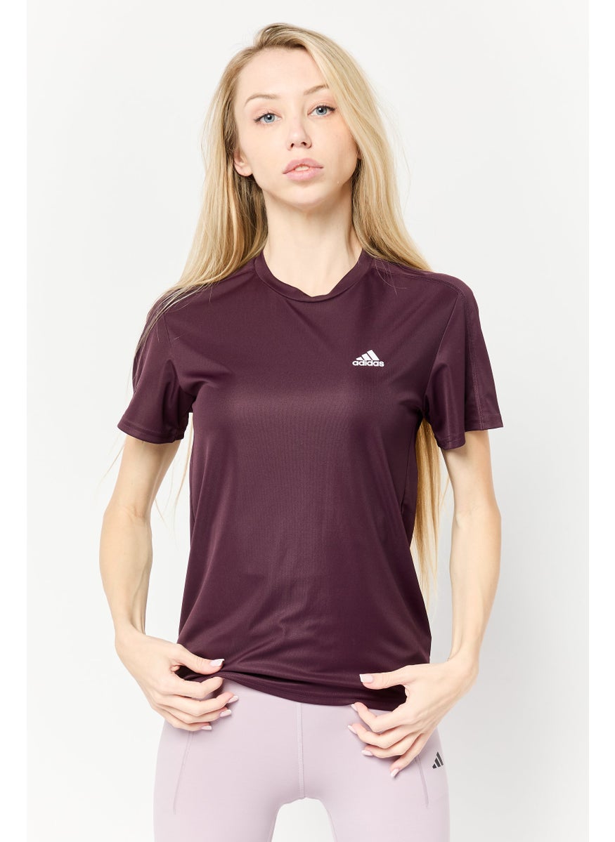 Women Sportswear Fit Short Sleeve Outdoor Top, Maroon