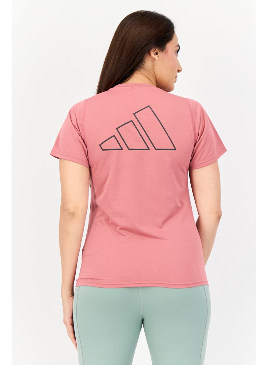 Women Sportswear Fit Shorts Sleeves Running T-Shirt, Pink Strata