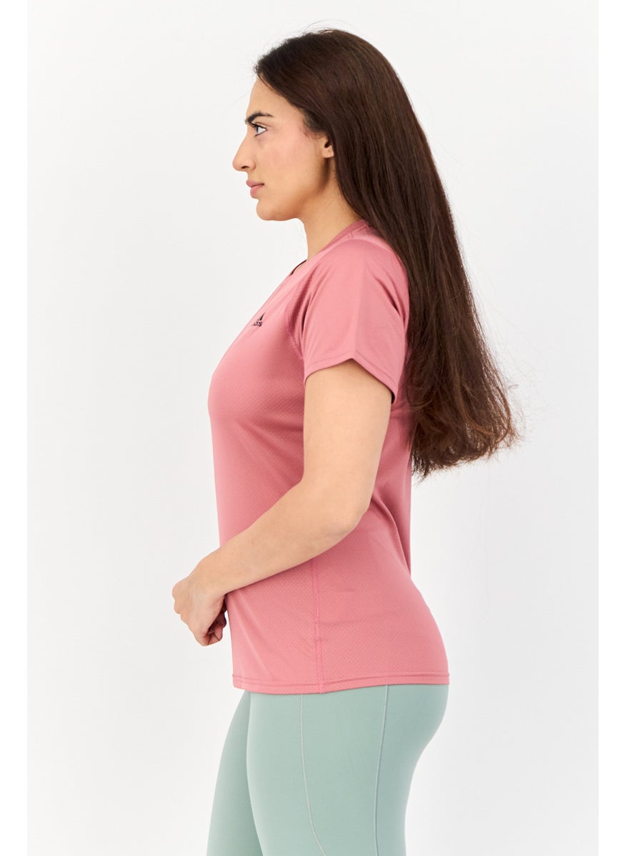 Women Sportswear Fit Shorts Sleeves Running T-Shirt, Pink Strata
