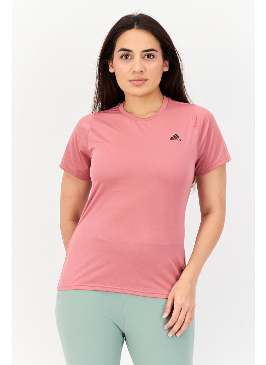 Women Sportswear Fit Shorts Sleeves Running T-Shirt, Pink Strata