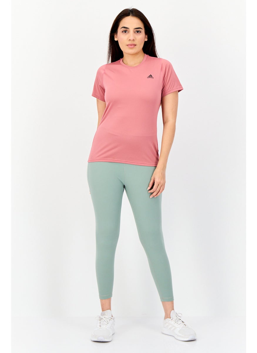 Women Sportswear Fit Shorts Sleeves Running T-Shirt, Pink Strata