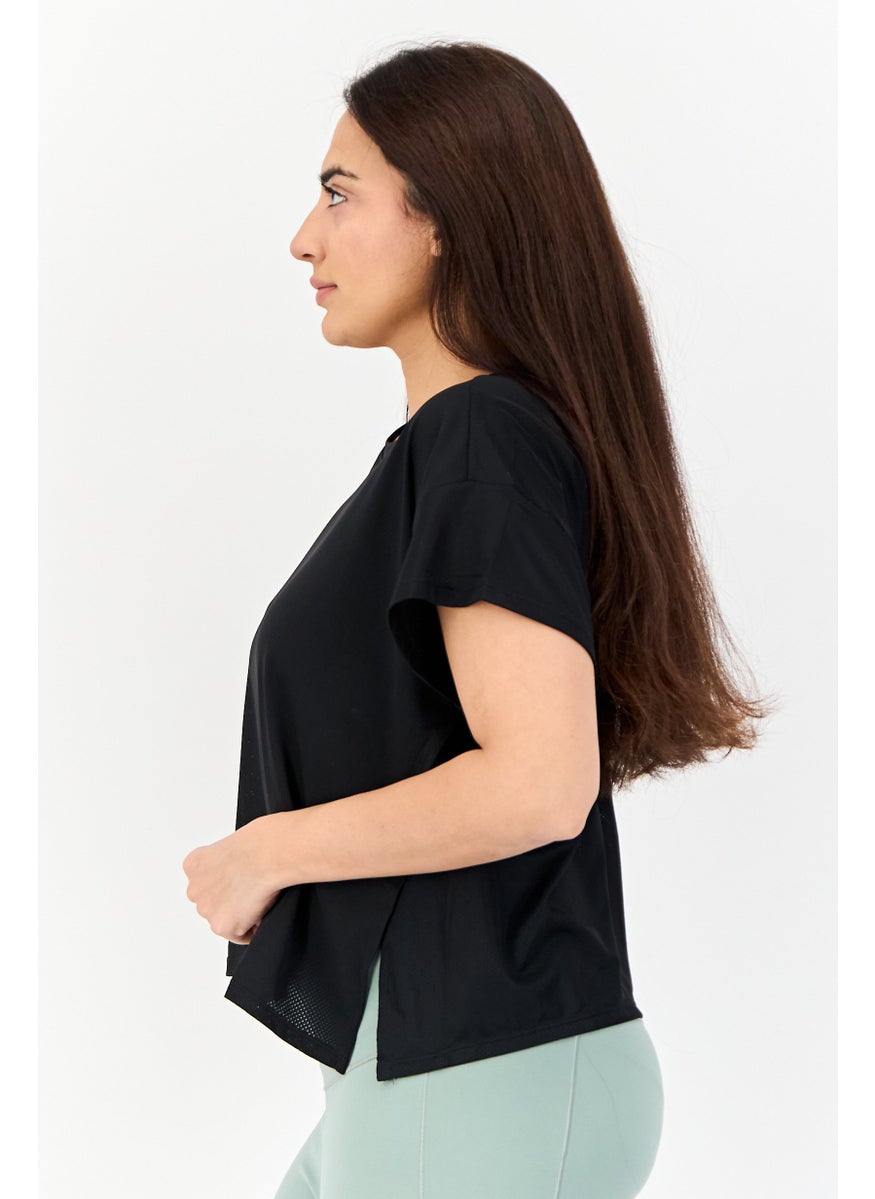 Women Sportswear Fit Short Sleeve Outdoor Top, Black