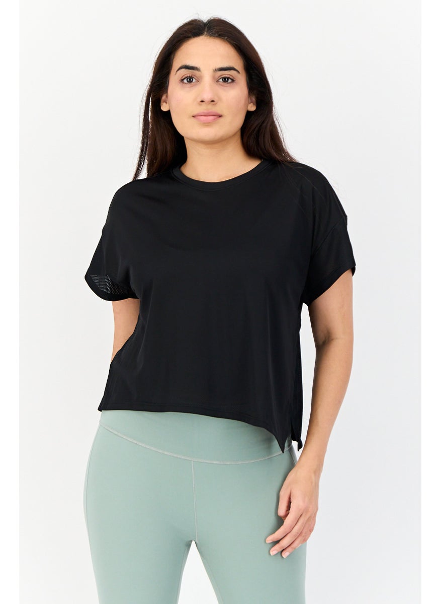 Women Sportswear Fit Short Sleeve Outdoor Top, Black