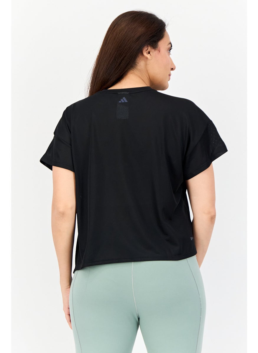 Women Sportswear Fit Short Sleeve Outdoor Top, Black