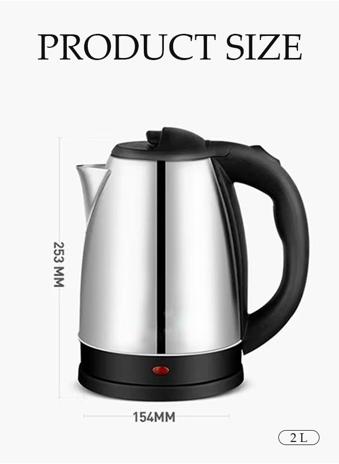 Stainless steel electric kettle, electric tea kettle,with indicator light, 360 degree rotating base and safety touch handle, automatic power off protection , 1500W, suitable for home and office, 2L
