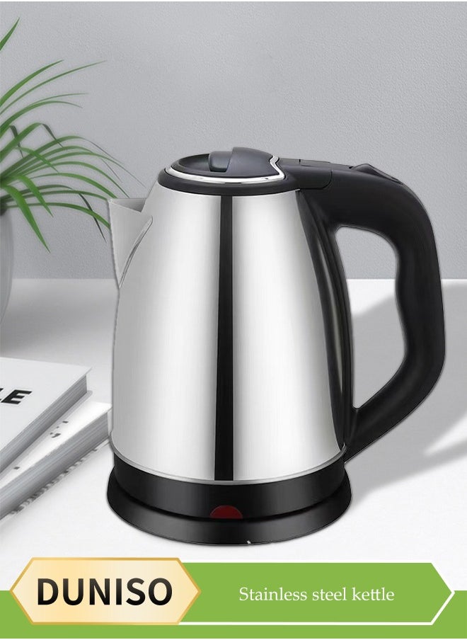 Stainless steel electric kettle, electric tea kettle,with indicator light, 360 degree rotating base and safety touch handle, automatic power off protection , 1500W, suitable for home and office, 2L
