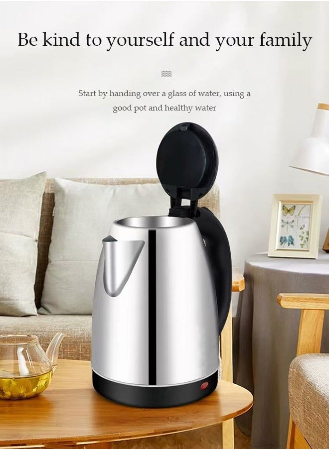 Stainless steel electric kettle, electric tea kettle,with indicator light, 360 degree rotating base and safety touch handle, automatic power off protection , 1500W, suitable for home and office, 2L