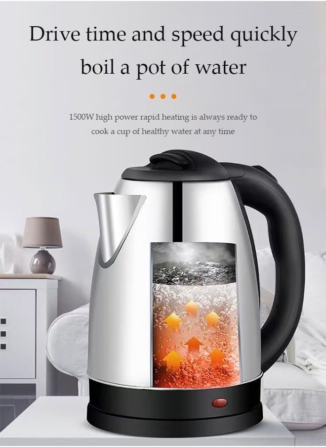 Stainless steel electric kettle, electric tea kettle,with indicator light, 360 degree rotating base and safety touch handle, automatic power off protection , 1500W, suitable for home and office, 2L