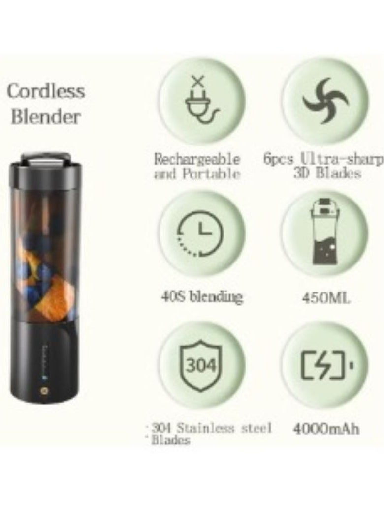 Portable Blender, Cordless Blender for Shakes and Smoothies with 16 Oz Cup and Leakproof Lid, Durable Stainless Steel Blades for Powerful Blending Performance, Magnetic Rechargeable, Black