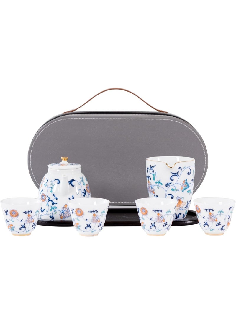 Exquisite Porcelain Tea Set - Traditional Floral Design, 7-Piece Set, Dishwasher & Microwave Safe, Perfect for Elegant Gatherings and Daily Use