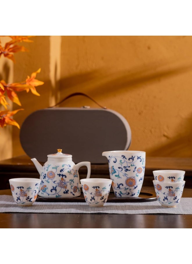 Exquisite Porcelain Tea Set - Traditional Floral Design, 7-Piece Set, Dishwasher & Microwave Safe, Perfect for Elegant Gatherings and Daily Use