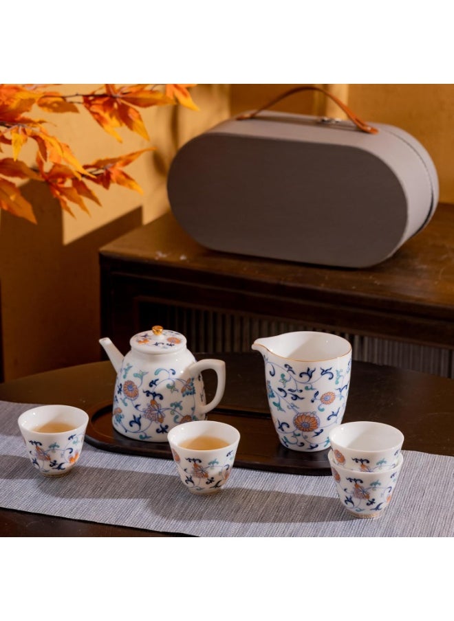 Exquisite Porcelain Tea Set - Traditional Floral Design, 7-Piece Set, Dishwasher & Microwave Safe, Perfect for Elegant Gatherings and Daily Use